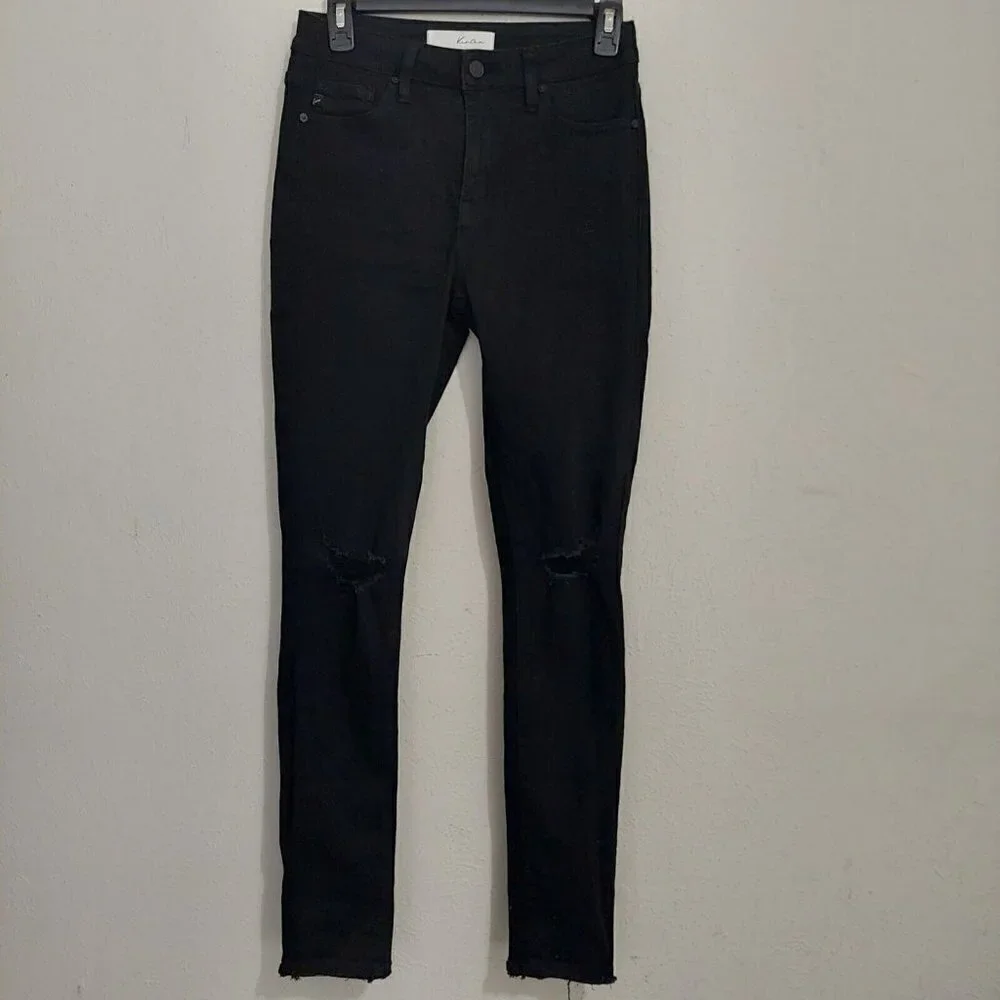KanCan Womens Naya High Rise Super Skinny Jeans Sz 5/26 Black Distressed Stretch